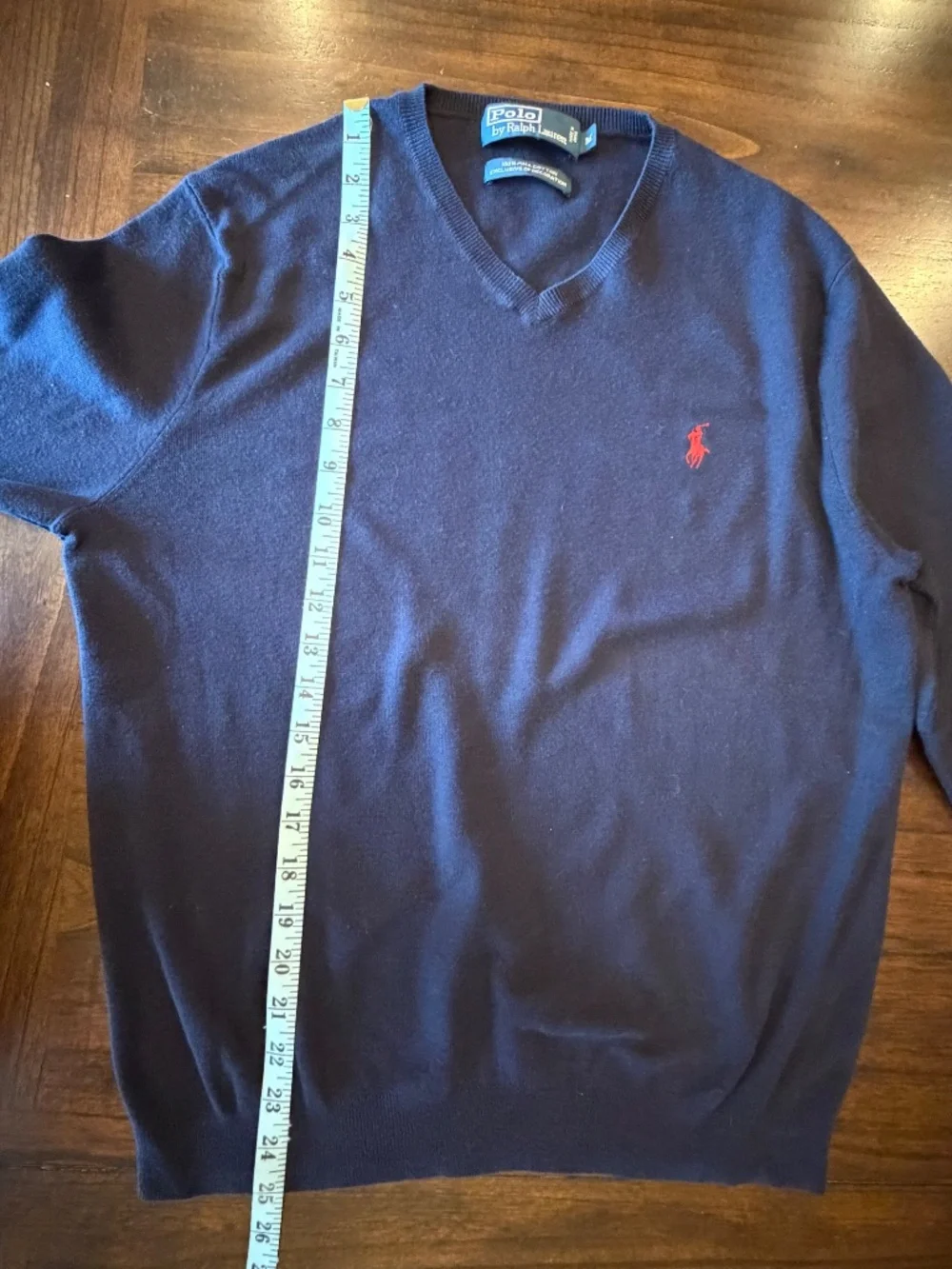 Polo Ralph Lauren Navy Blue Long Sleeve V-neck Sweater Red Pony, Size Medium